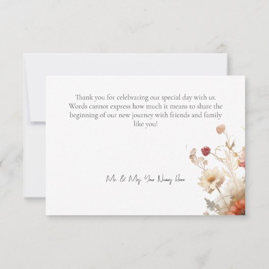 Rustieke Rode & Gerst Waterverf Wildbloemen Bedankkaart (Achterkant)