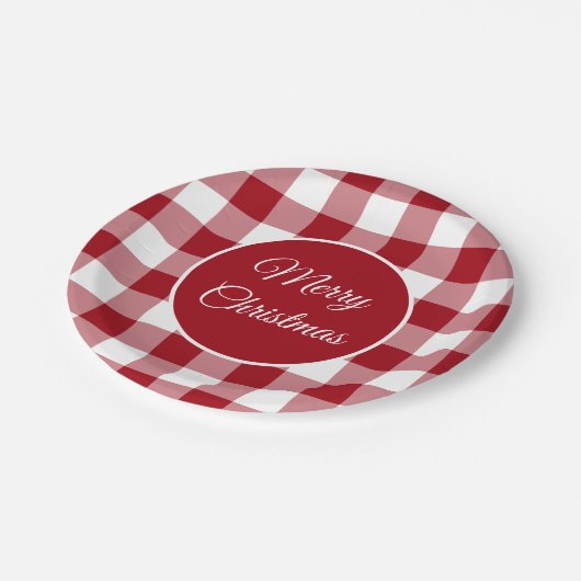 Rustieke rode geruite patroon Kerstmis Papieren Bordje (Gekanteld)