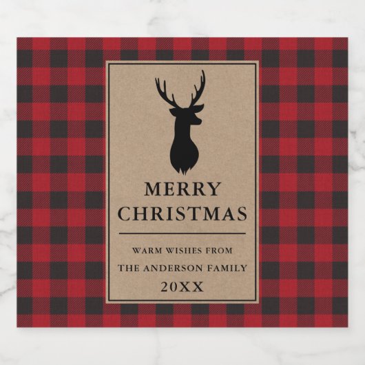 Rustieke rode geruite vrolijke kerst kraft bier etiket (Enkel label)