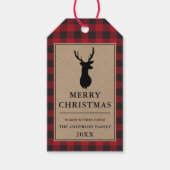 Rustieke rode geruite vrolijke kerst kraft cadeaulabel (Voorkant)