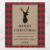 Rustieke rode geruite vrolijke kerst kraft wijn etiket (Enkel label)