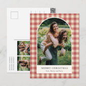 Rustieke rode Gingham boog foto moderne kerst Feestdagenkaart (Voorkant / Achterkant)
