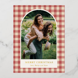 Rustieke rode Gingham boog foto moderne kerst Folie Feestdagen Briefkaart