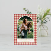 Rustieke rode Gingham boog foto moderne kerst Folie Feestdagen Briefkaart (Staand Voorkant)