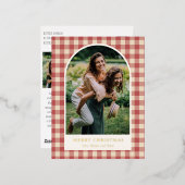 Rustieke rode Gingham boog foto moderne kerst Folie Feestdagen Briefkaart (Voorkant / Achterkant)
