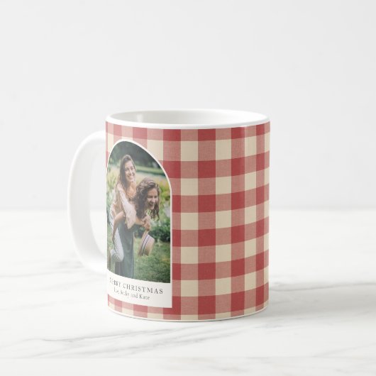 Rustieke rode Gingham boog foto moderne kerst Koffiemok (Voorkant links)