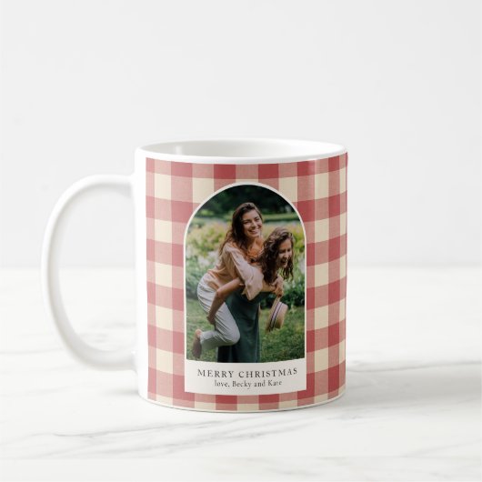 Rustieke rode Gingham boog foto moderne kerst Koffiemok (Links)