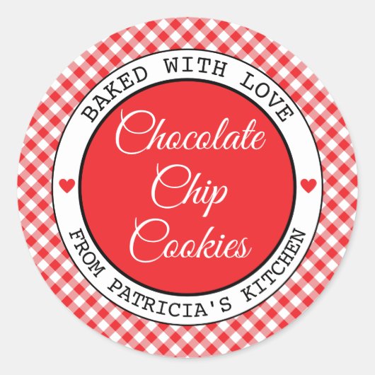 Rustieke rode Gingham Choco koekjes gebakken met l Ronde Sticker (Voorkant)