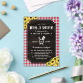 Rustieke rode Gingham Zonnebloemen Baby-Q Douche Acryl Uitnodigingen (Insitu (Huwelijk))