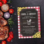 Rustieke rode Gingham Zonnebloemen Baby-Q Douche Kaart