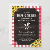 Rustieke rode Gingham Zonnebloemen Baby-Q Douche Kaart (Voorkant)