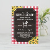 Rustieke rode Gingham Zonnebloemen Baby-Q Douche Kaart (Staand voorkant)