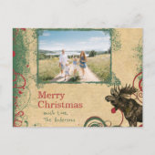 Rustieke rode groene familie kerst foto feestdagenkaart (Voorkant)