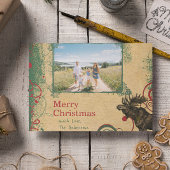 Rustieke rode groene familie kerst foto feestdagenkaart