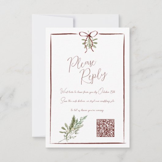Rustieke Rode Hand Geletterde Winter Wedding QR RS RSVP Kaartje (Voorkant)