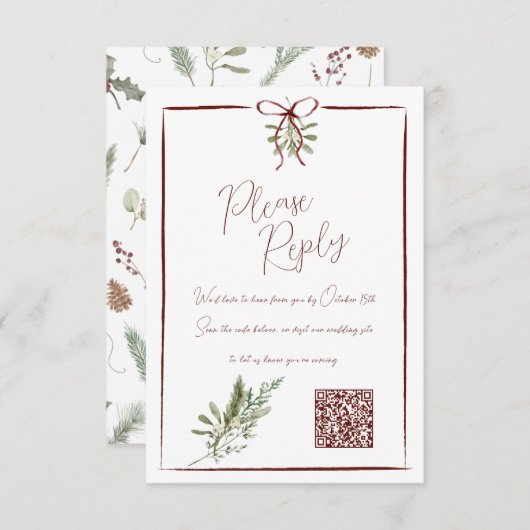 Rustieke Rode Hand Geletterde Winter Wedding QR RS RSVP Kaartje (Voorkant / Achterkant)
