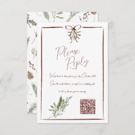 Rustieke Rode Hand Geletterde Winter Wedding QR RS RSVP Kaartje