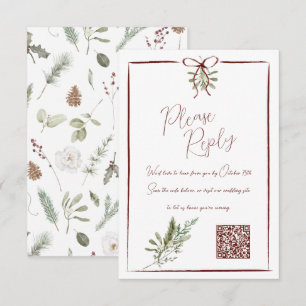Rustieke Rode Hand Geletterde Winter Wedding QR RS RSVP Kaartje