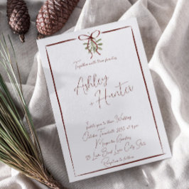 Rustieke rode hand getekende boog winter bruiloft kaart