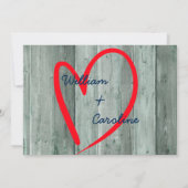 Rustieke rode hart en hout bruiloft uitnodiging (Achterkant)