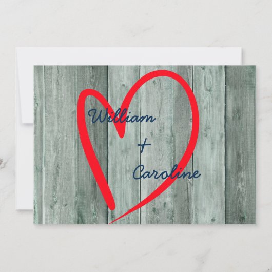 Rustieke rode hart en hout bruiloft uitnodiging (Achterkant)