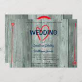 Rustieke rode hart en hout bruiloft uitnodiging (Voorkant / Achterkant)