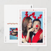 Rustieke rode harten & Xmas woorden 2 foto rand Briefkaart (Voorkant / Achterkant)