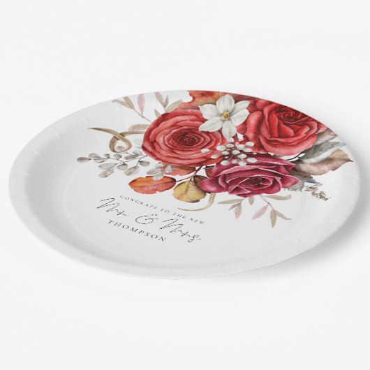 Rustieke rode Herfst bloemen gefeliciteerd meneer  Papieren Bordje (Gekanteld)