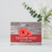 Rustieke rode Hibiscus houten achtergrond Dank u Briefkaart (Staand voorkant)