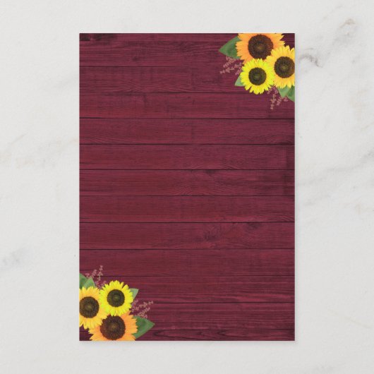 Rustieke rode hout zonnebloem bruiloft accommodati informatiekaartje (Achterkant)