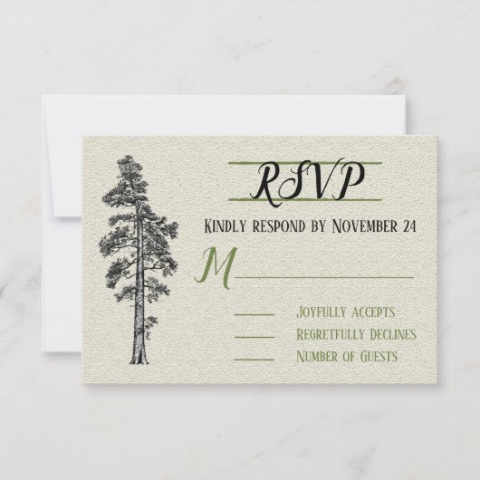 Rustieke rode houten bos bruiloft RSVP Kaartje (Voorkant)