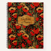 Rustieke Rode Houtkorrel Poppy Floral Notitieboek (Voorkant)