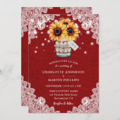 Rustieke rode jute kant Mason Jar zonnebloem bruil Kaart (Voorkant / Achterkant)