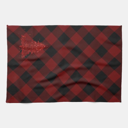 Rustieke Rode Kerstboom Moderne geruite vakantie Theedoek (Horizontaal)