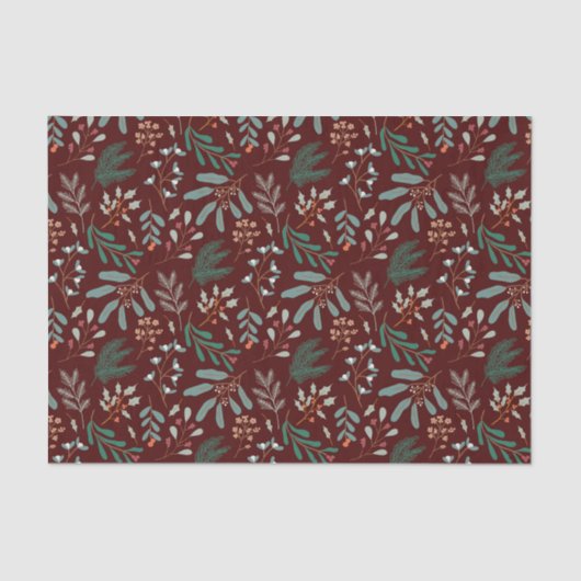 Rustieke rode Kerstmis gebladerte patroon Tissuepapier (Voorkant)