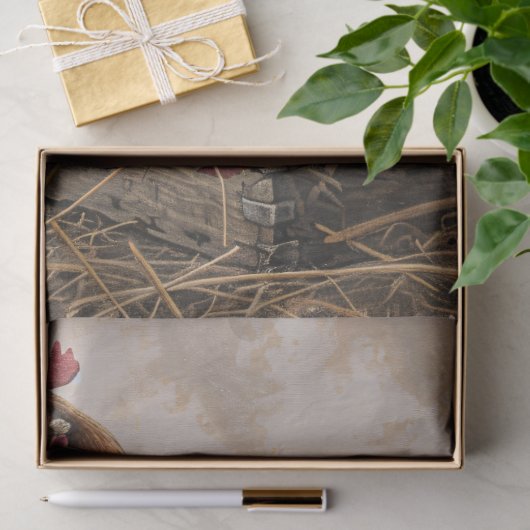 Rustieke rode kip en nest decoupage tissuepapier (Geschenk)