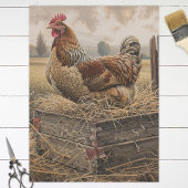 Rustieke rode kip en nest decoupage tissuepapier