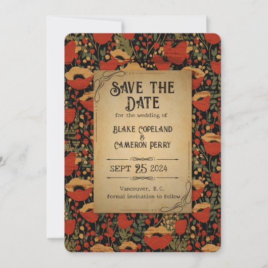 Rustieke rode klaprozen flat Save The Date Kaart (Voorkant)