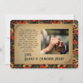 Rustieke rode klaprozen  houten bruiloft bedankkaart (Achterkant)