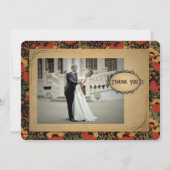 Rustieke rode klaprozen  houten bruiloft bedankkaart (Voorkant)