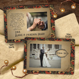 Rustieke rode klaprozen  houten bruiloft bedankkaart