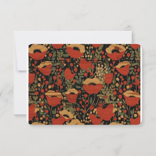 Rustieke Rode Klaprozen  Houten Bruiloft RSVP Kaar Aankondiging (Achterkant)