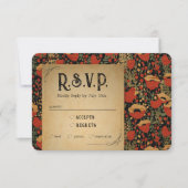 Rustieke Rode Klaprozen  Houten Bruiloft RSVP Kaar Aankondiging (Voorkant)