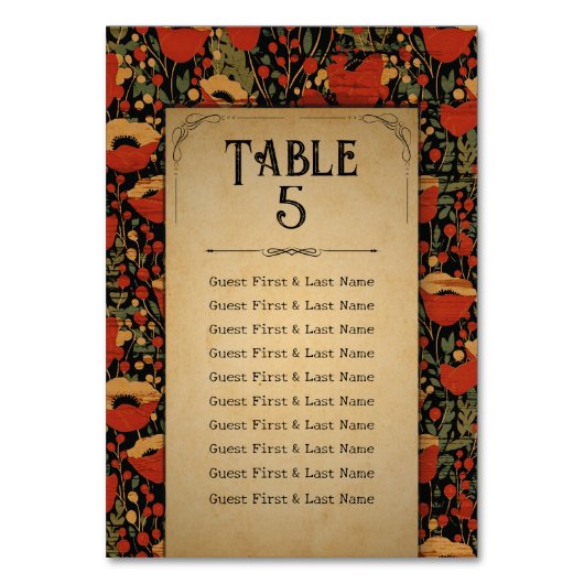 Rustieke Rode Klaprozen Houten Bruiloft zitgrafiek Kaart (Voorkant)