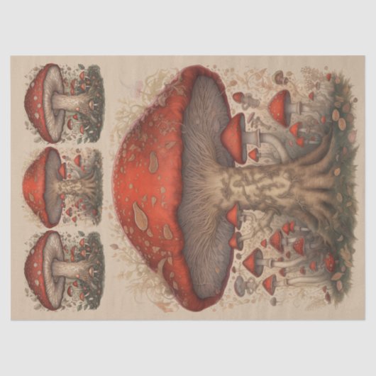 Rustieke Rode Paddestoel Folk Art Decoupage Tissuepapier (Voorkant)