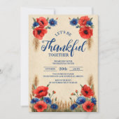 Rustieke rode papaver en korenbloem Thanksgiving Kaart (Voorkant)