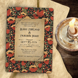 Rustieke rode papavers  houten bruiloft uitnodigin kaart