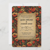 Rustieke rode papavers  houten bruiloft uitnodigin kaart (Voorkant)