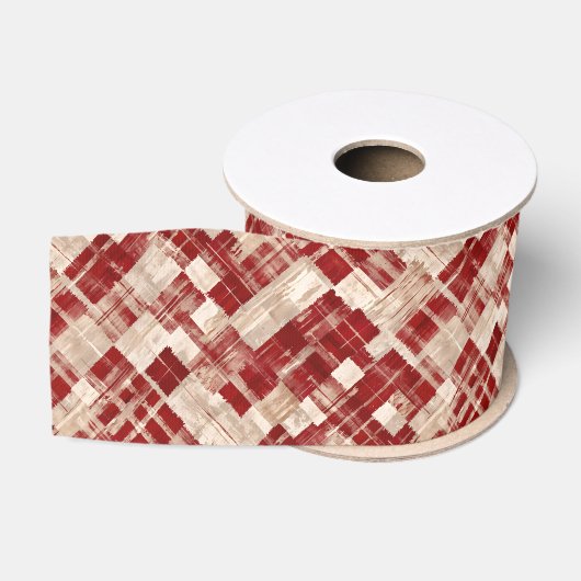 Rustieke Rode Penseelstreek Geruit Tartan Grosgrain Lint (Spoel)