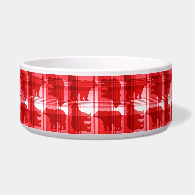 Rustieke rode plaid beren pet bowl voerbakje (Voorkant)